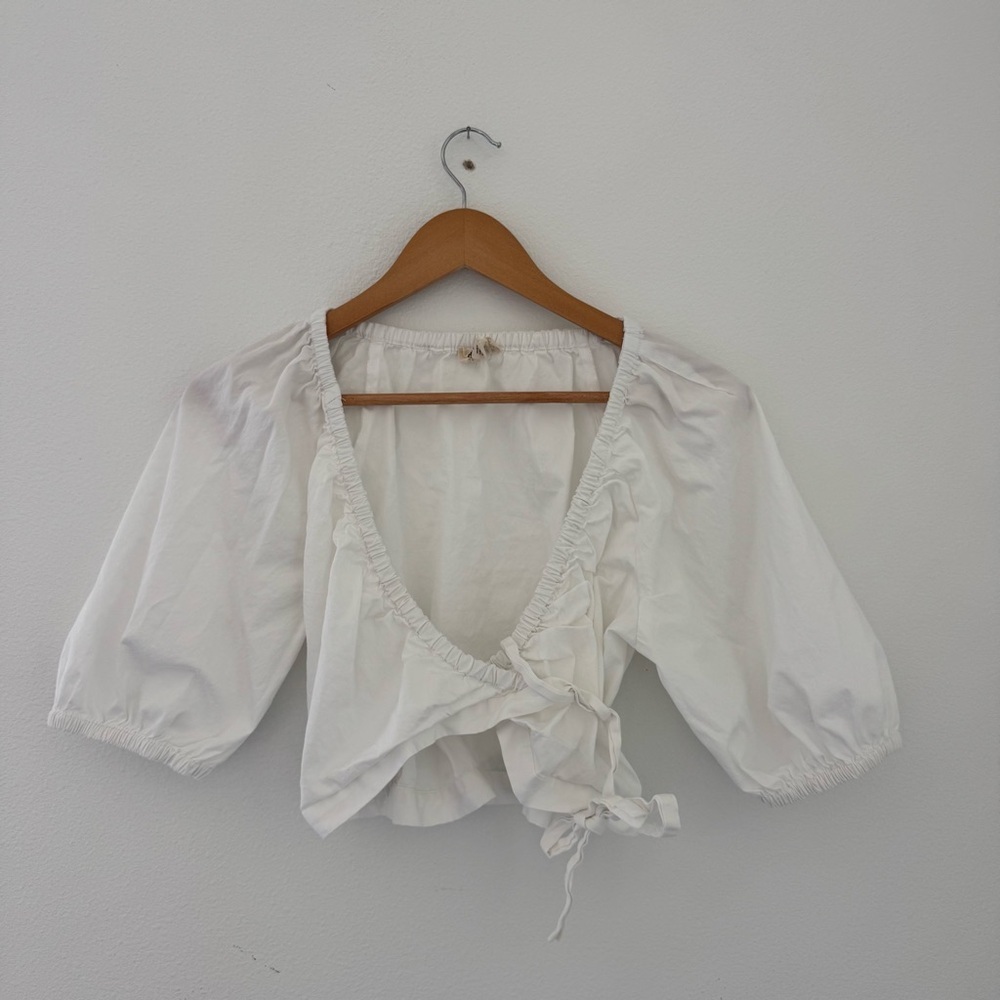 Open Edit White Ruffle Wrap Crop Top 100% Cotton Small